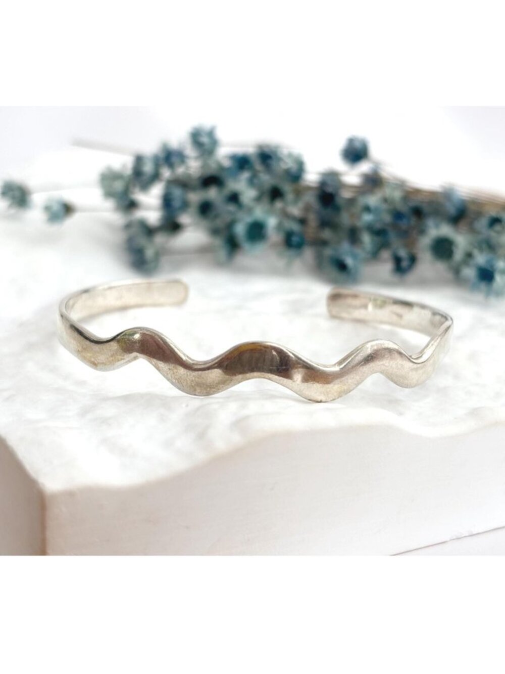 Rare Wavy Polished Taxco, Mexico Vintage Sterling Silver 925 Open Cuff Bracelet